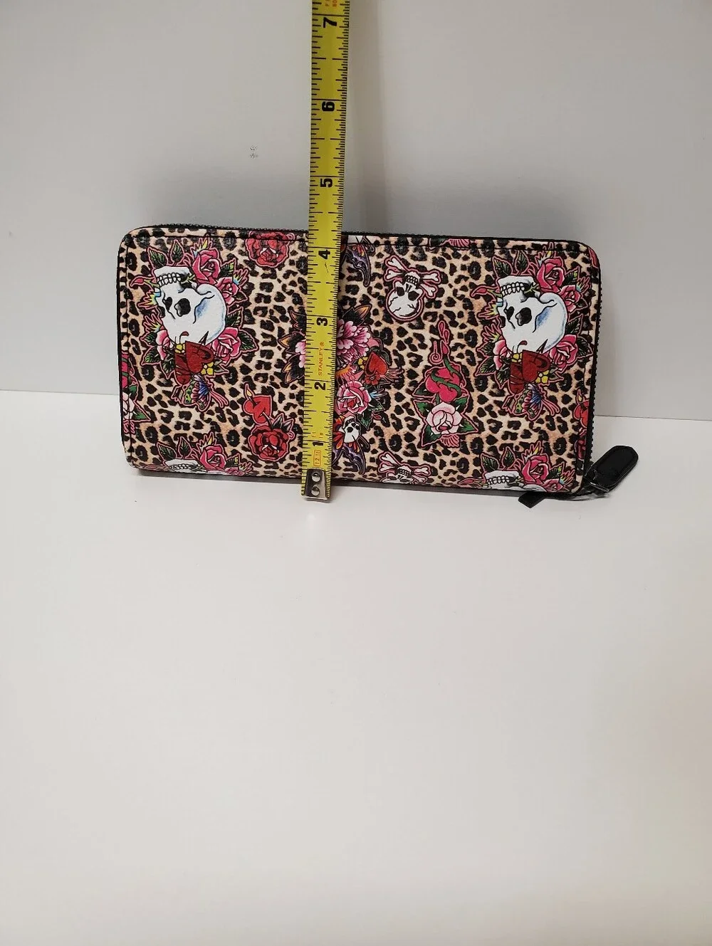 Ed Hardy Leopard Tattoo Heart Zip Wallet - Red, Pink, Black